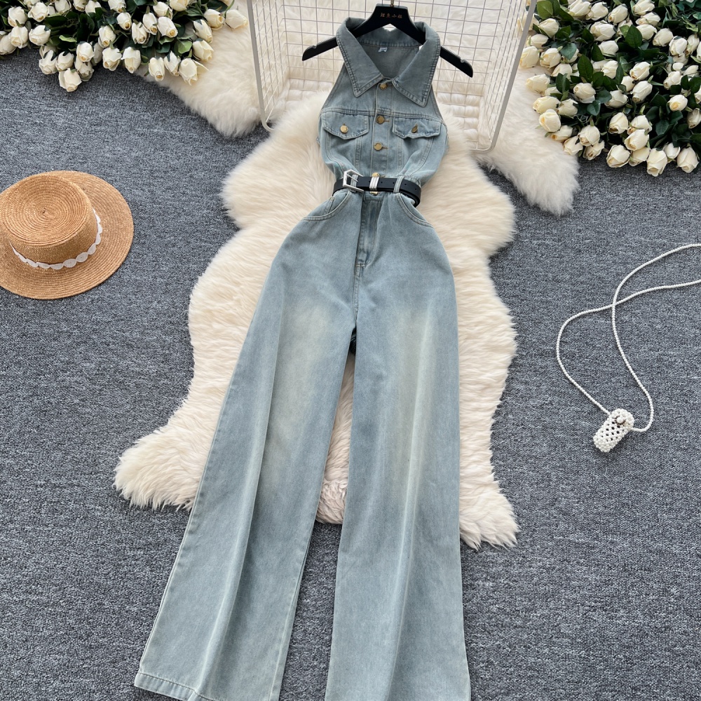 Single-breasted jumpsuit casual pants for women