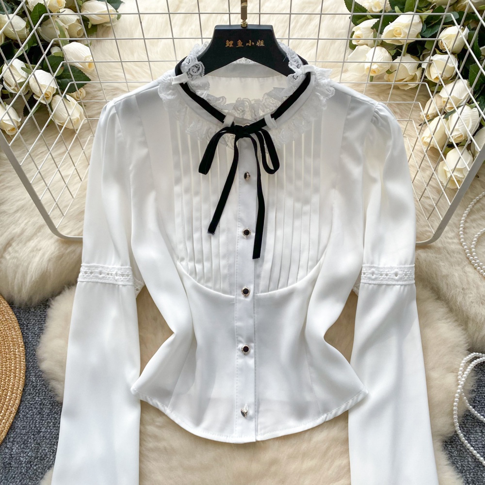 Mixed colors splice lace ladies sweet shirt