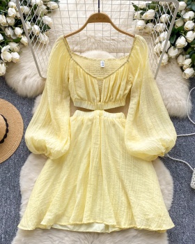 Lantern sleeve show young T-back chiffon dress for women