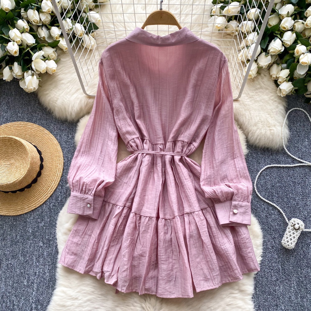 Lapel single-breasted pinched waist Western style dress for women