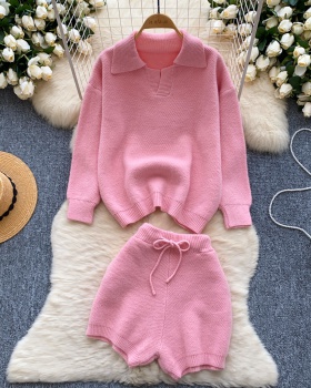 Pullover autumn sweater Casual slim shorts 2pcs set for women