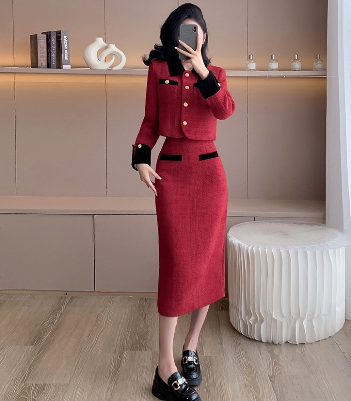 France style jacket autumn long skirt 2pcs set