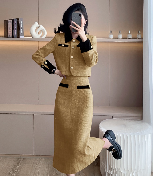 France style slim skirt winter long skirt 2pcs set