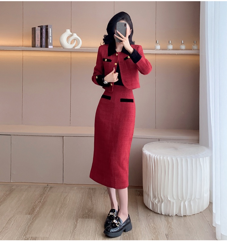 France style slim skirt winter long skirt 2pcs set