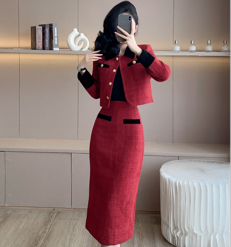 France style slim skirt winter long skirt 2pcs set