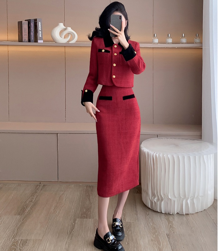 France style slim skirt winter long skirt 2pcs set