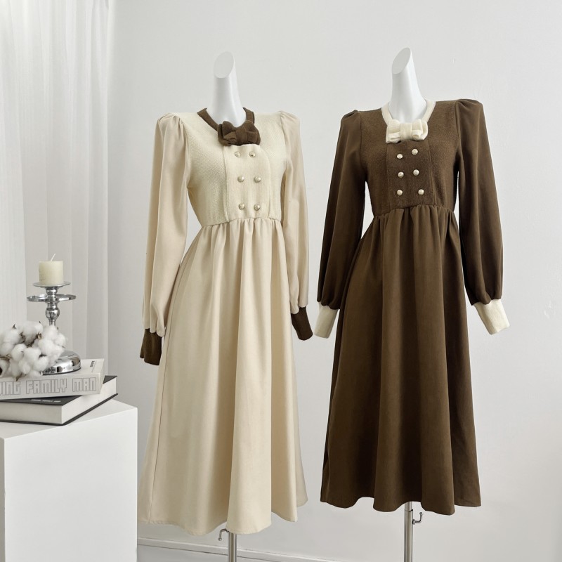 Autumn and winter pure Pseudo-two knitted dress