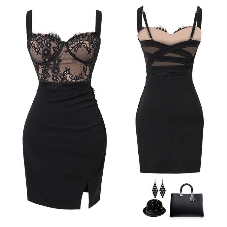 Sexy sling black nightclub halter package hip slim dress