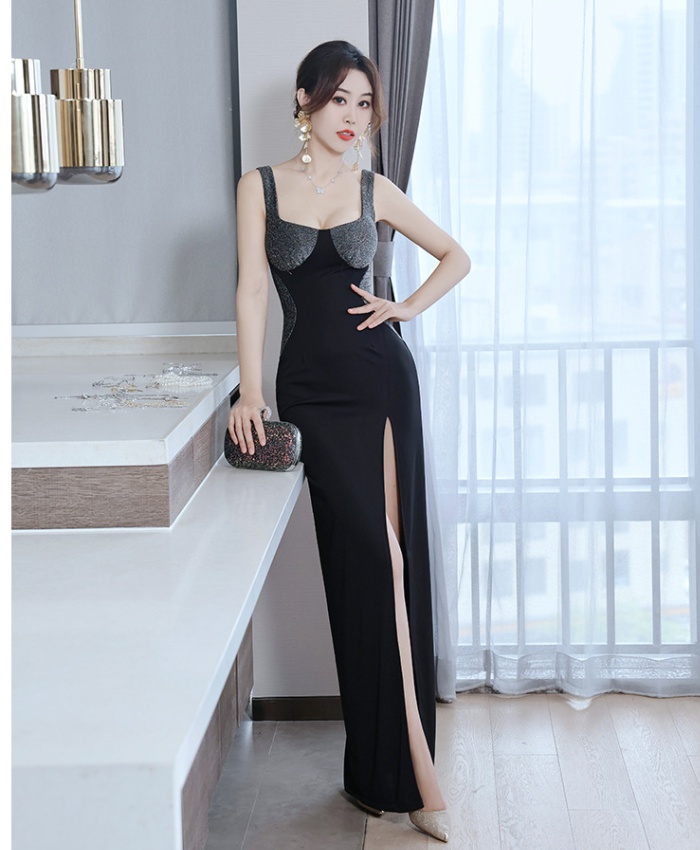 Split temperament long dress ladies evening dress