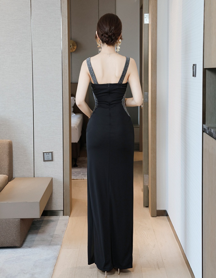 Split temperament long dress ladies evening dress