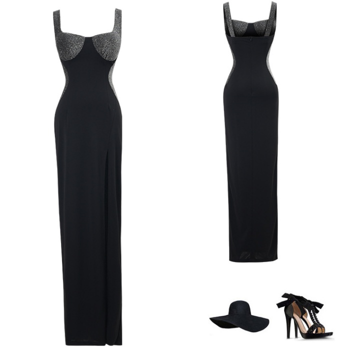 Split temperament long dress ladies evening dress