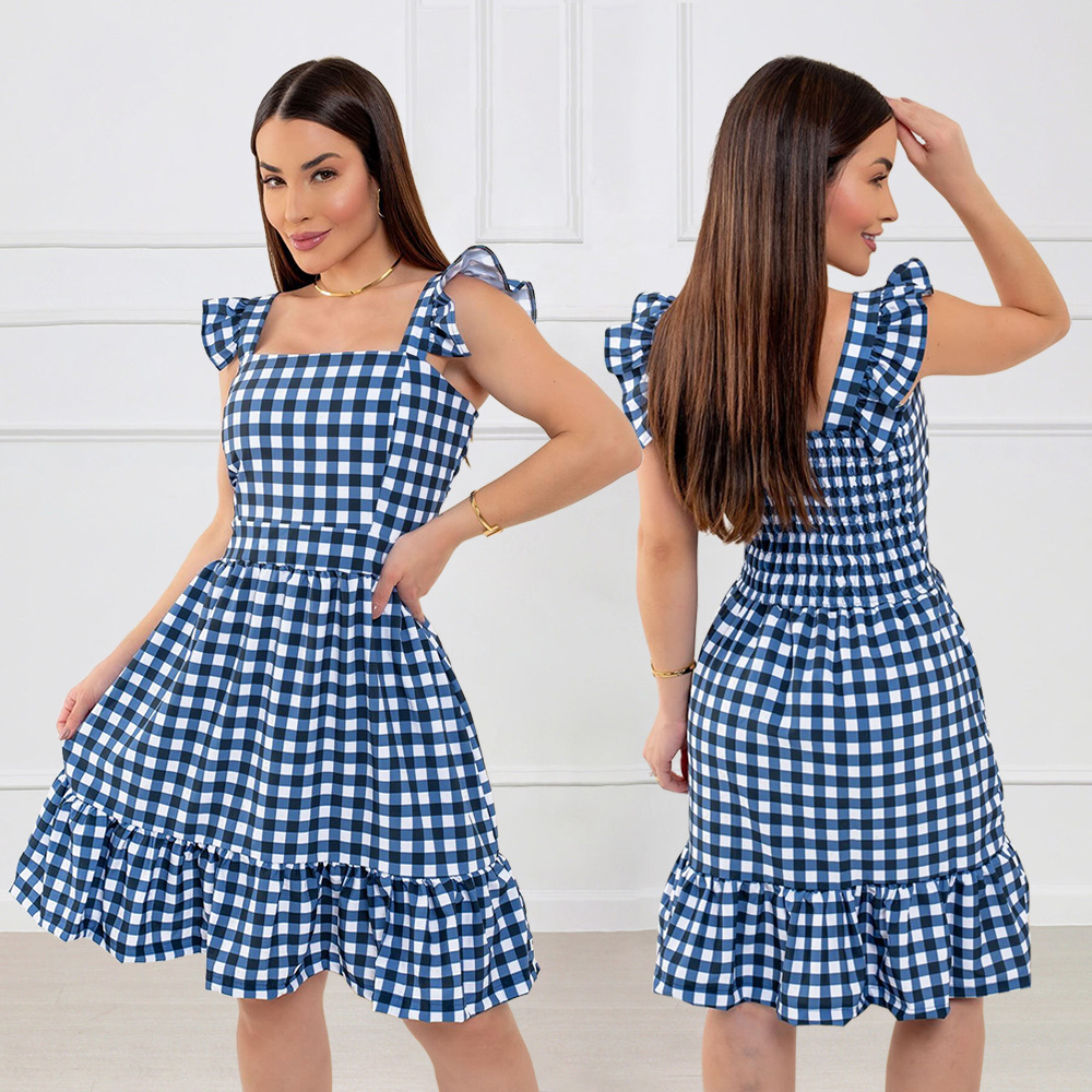 Fashion European style plaid fresh dress for women