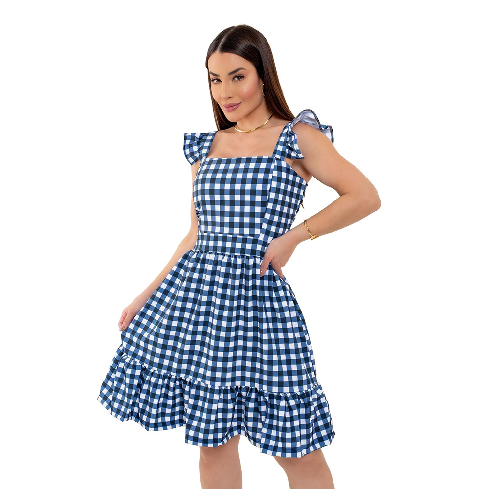 Fashion European style plaid fresh dress for women