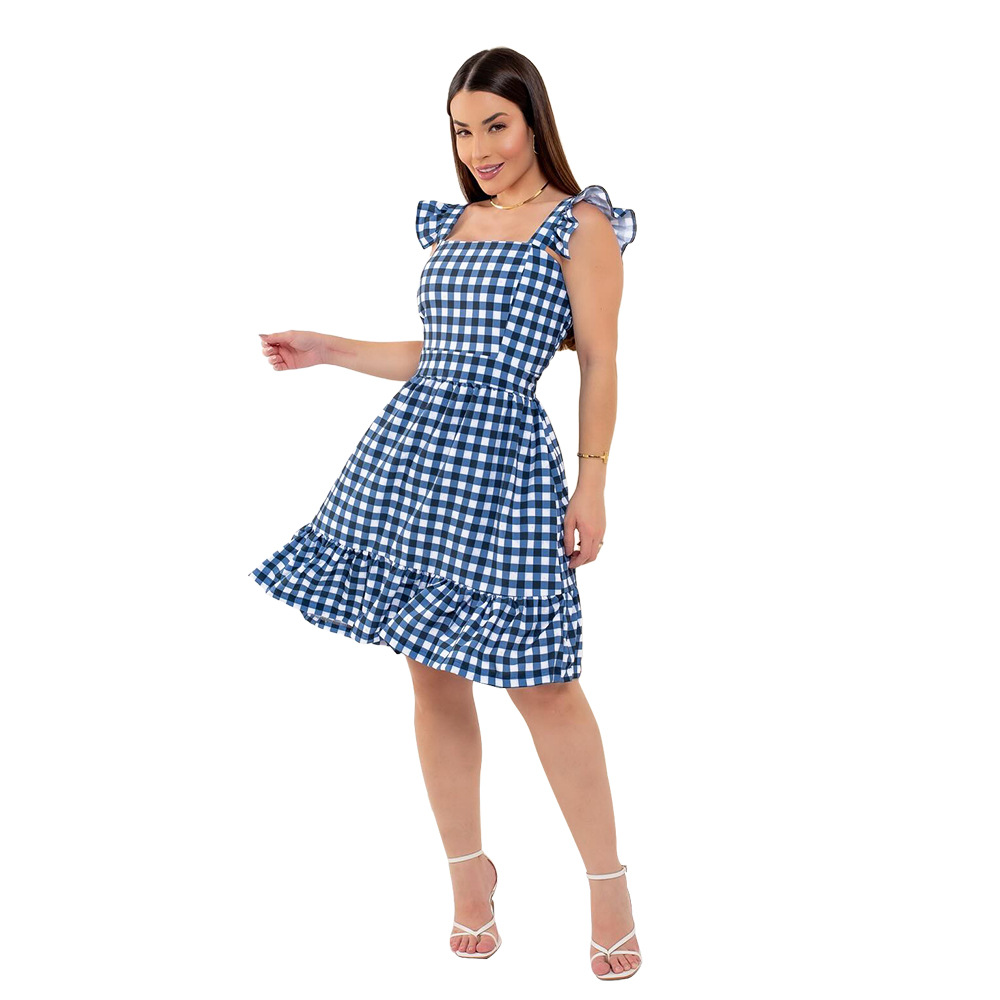 Fashion European style plaid fresh dress for women