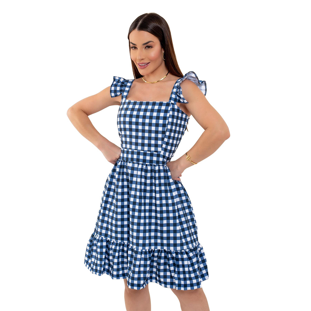 Fashion European style plaid fresh dress for women