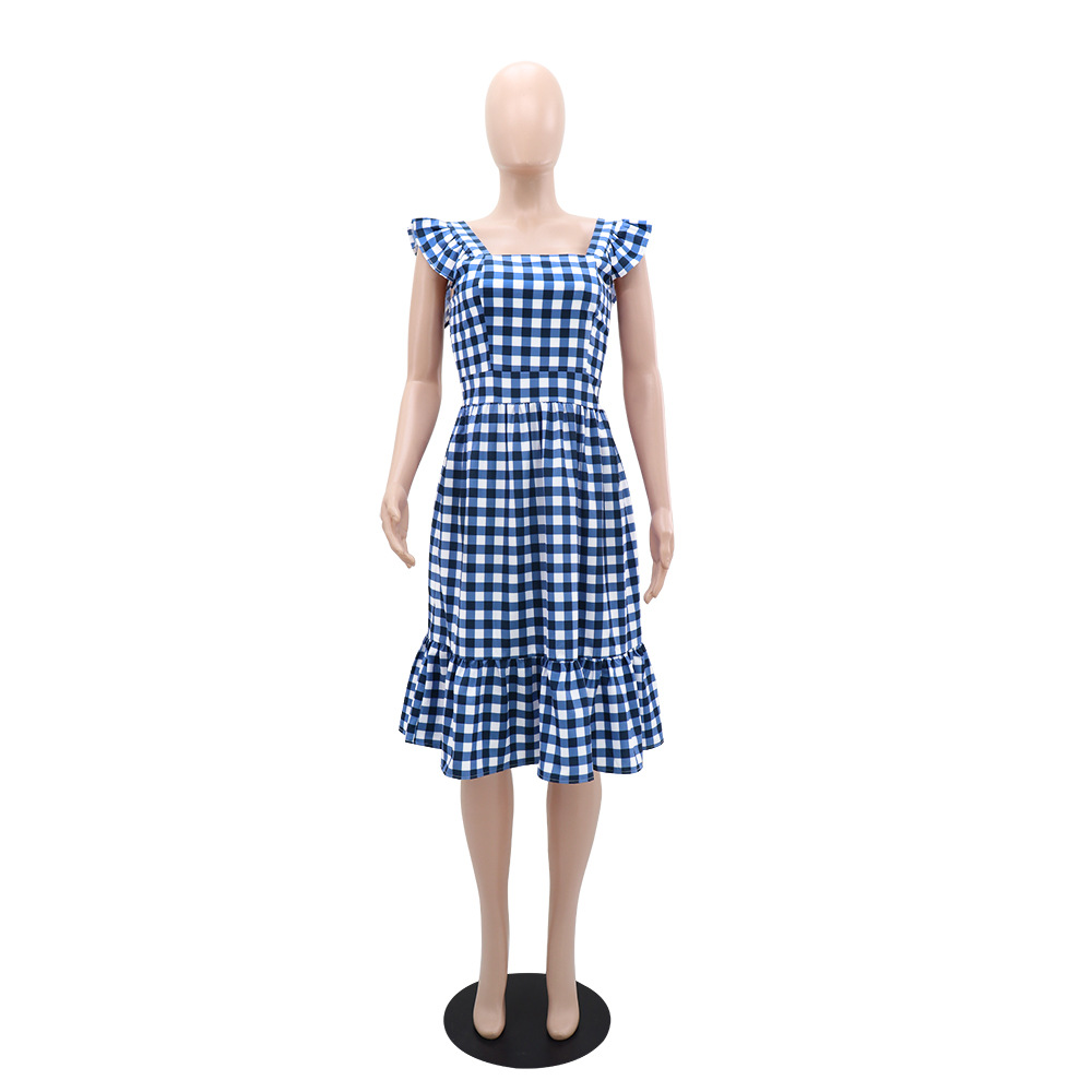 Fashion European style plaid fresh dress for women