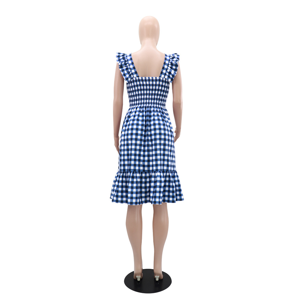 Fashion European style plaid fresh dress for women