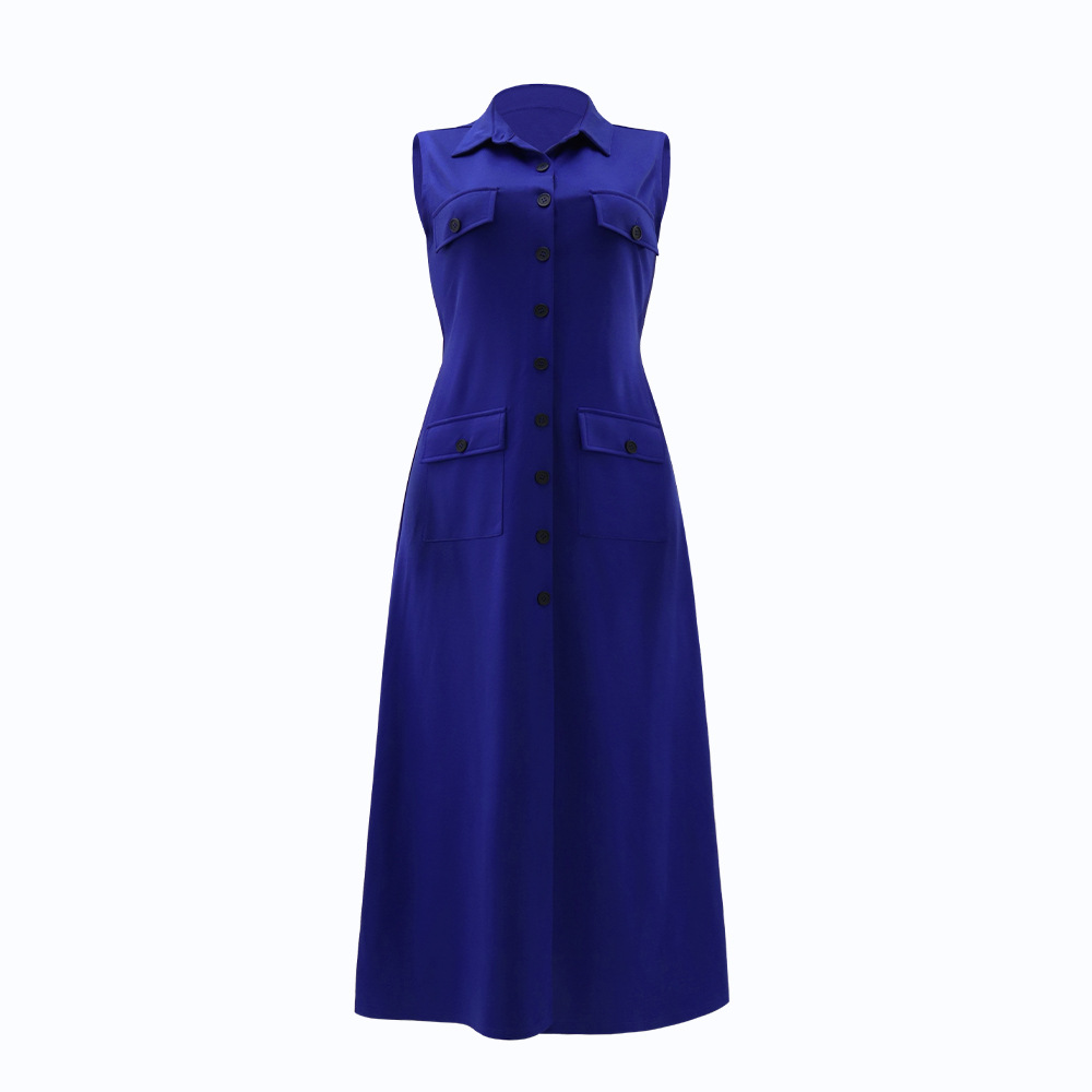 Temperament European style dress lapel pocket long dress