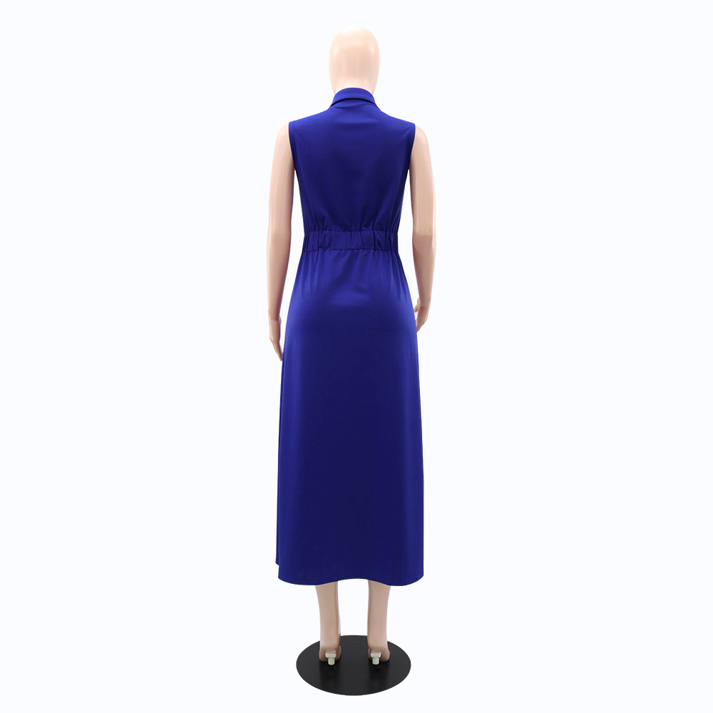 Temperament European style dress lapel pocket long dress