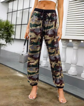 Casual loose pants sequins straight long pants