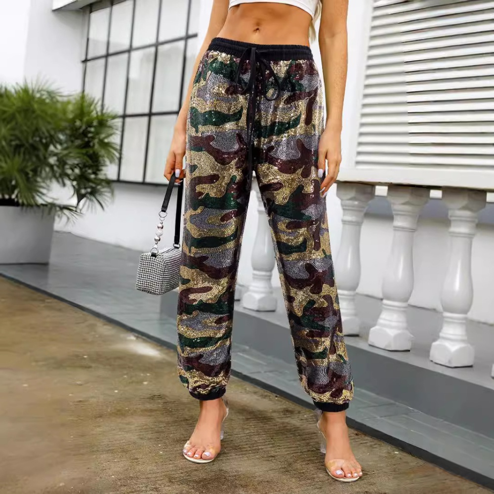 Casual loose pants sequins straight long pants