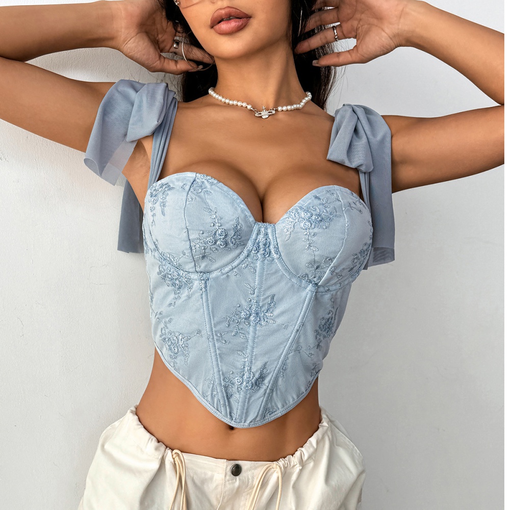 Halter complex splice sexy perspective embroidery corset