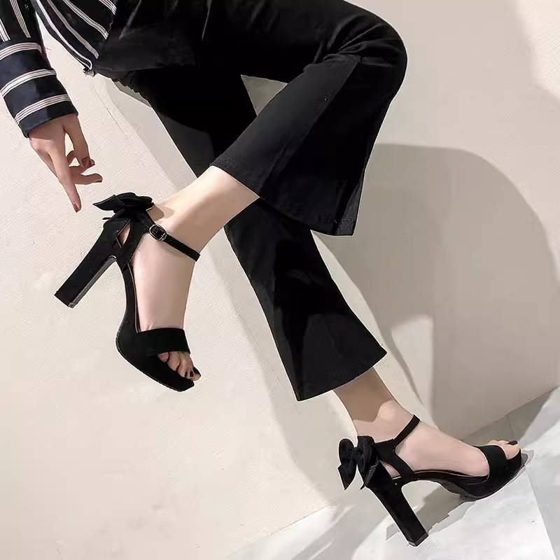 High-heeled all-match platform bow high-heeled shoes