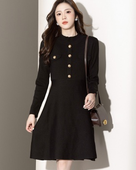 Knitted black dress A-line sweater dress for women