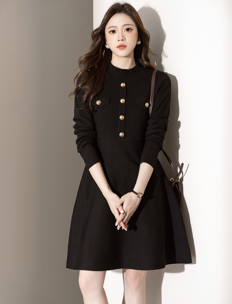 Knitted black dress A-line sweater dress for women