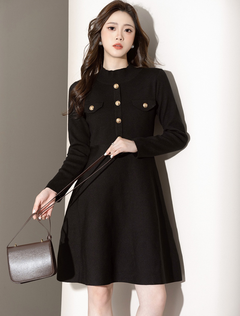 Knitted black dress A-line sweater dress for women