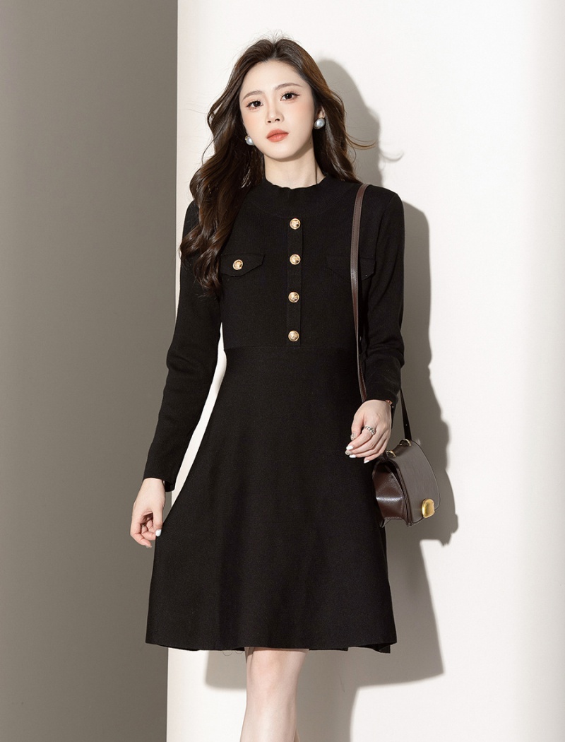 Knitted black dress A-line sweater dress for women