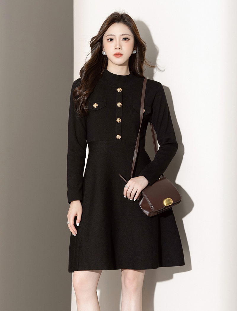 Knitted black dress A-line sweater dress for women