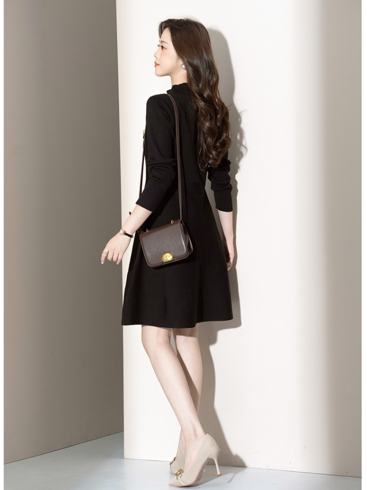 Knitted black dress A-line sweater dress for women