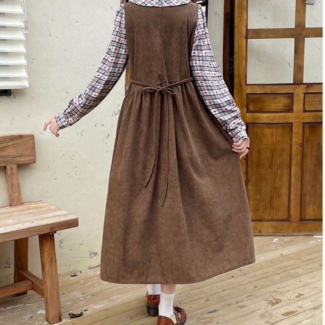 Slim lapel splice dress autumn plaid shirt for women