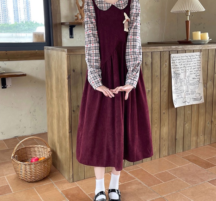 Slim lapel splice dress autumn plaid shirt for women