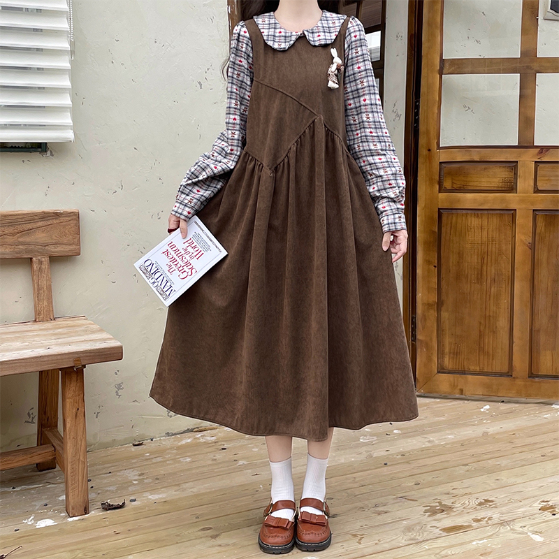 Slim lapel splice dress autumn plaid shirt for women