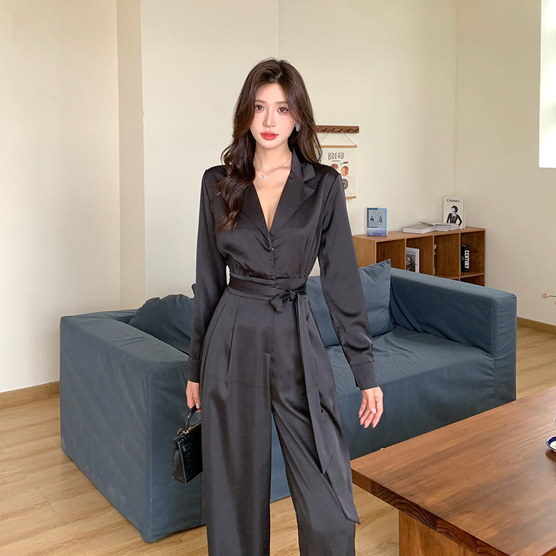 Temperament autumn business suit black jumpsuit