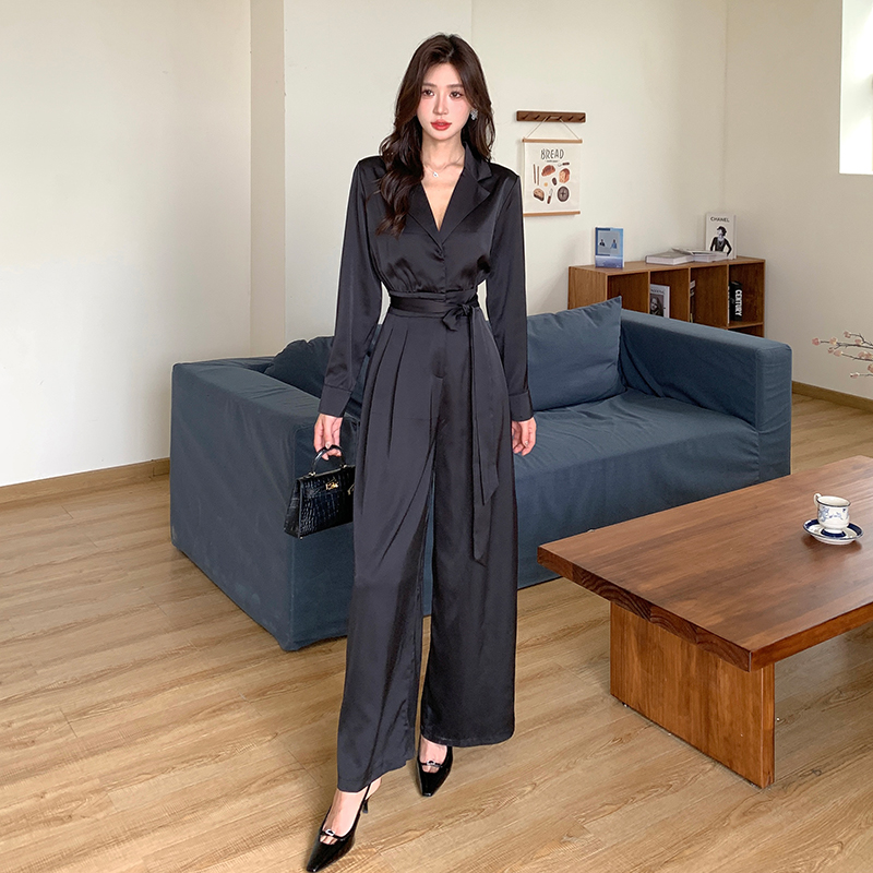 Temperament autumn business suit black jumpsuit