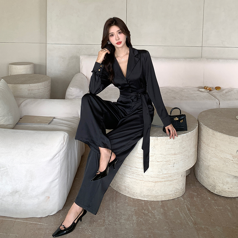 Temperament autumn business suit black jumpsuit