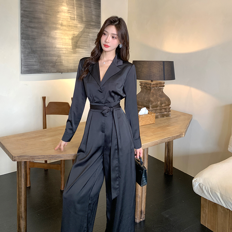 Temperament autumn business suit black jumpsuit