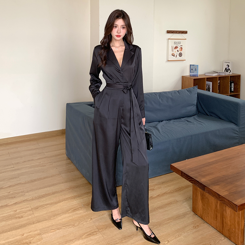 Temperament autumn business suit black jumpsuit