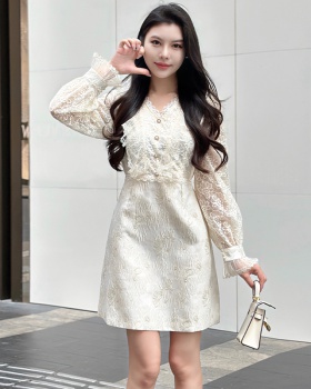 Temperament jacquard lace chanelstyle splice dress