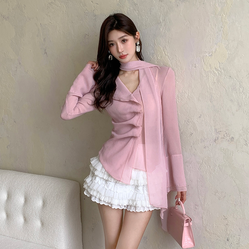 Streamer niche tops chiffon thin shirt for women