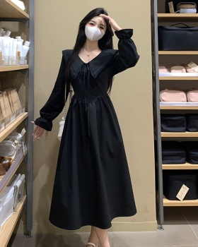 Black autumn long vacation fat slim dress for women