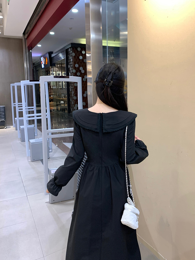 Black autumn long vacation fat slim dress for women