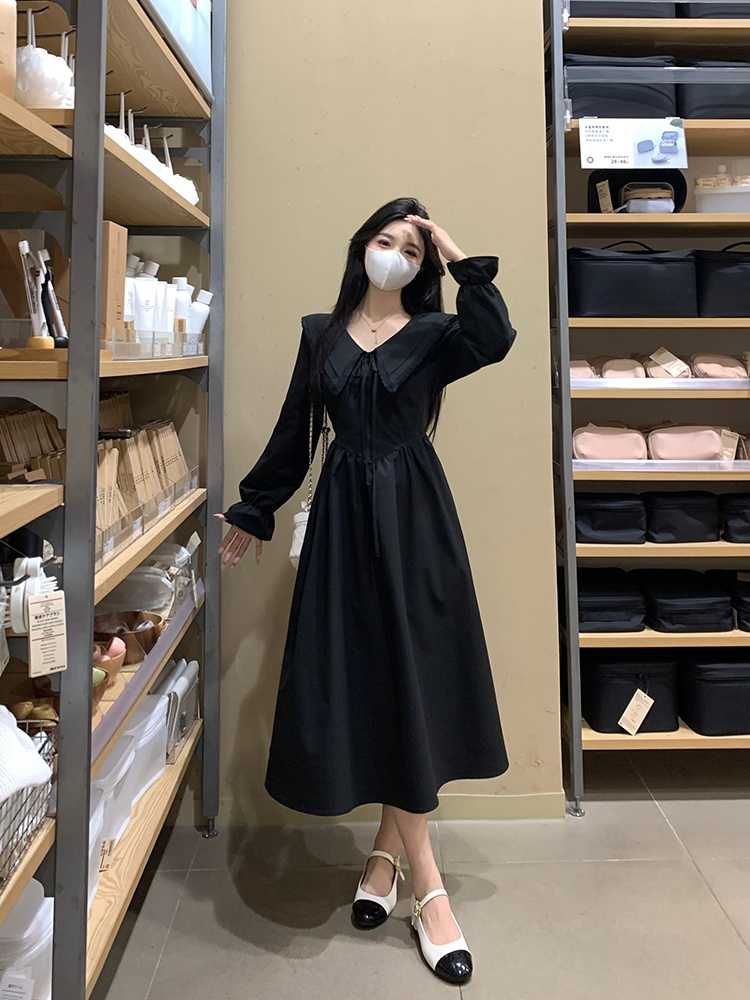 Black autumn long vacation fat slim dress for women