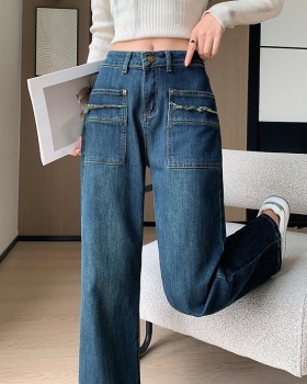 Wide leg drape retro straight pants slim jeans for women