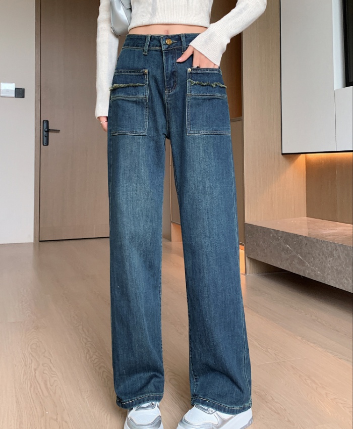 Wide leg drape retro straight pants slim jeans for women