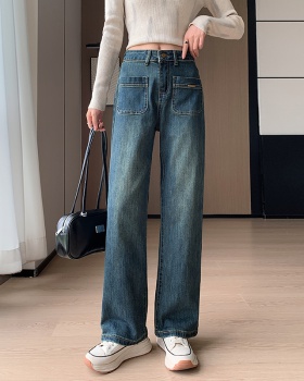 Autumn big retro slim high waist straight wide leg jeans