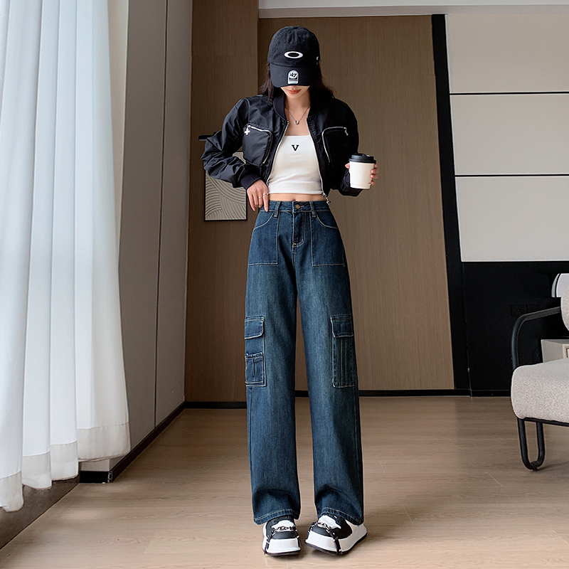 Autumn straight pants wide leg pants high waist jeans